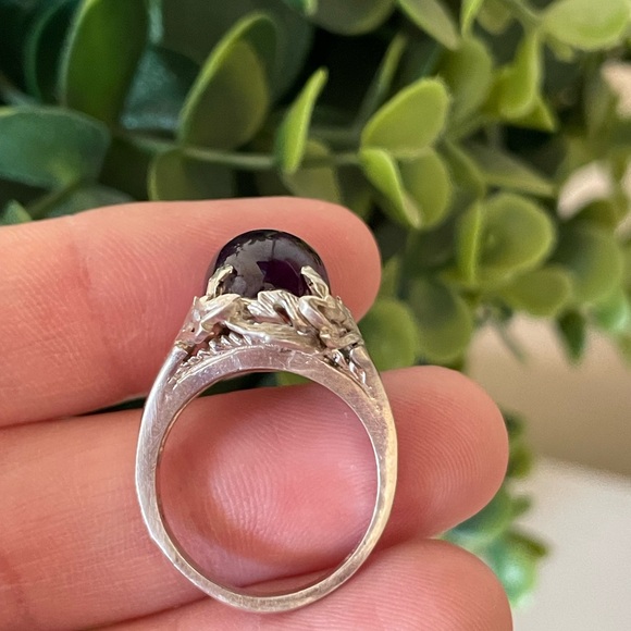 Vintage SA 925 Sterling Silver Amethyst Gemstone Dome Ring Medieval Style SZ 6.5 - Picture 4 of 11